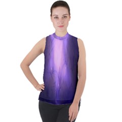 Violet Spark Mock Neck Chiffon Sleeveless Top by Sparkle