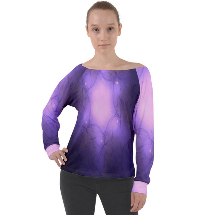 Violet Spark Off Shoulder Long Sleeve Velour Top