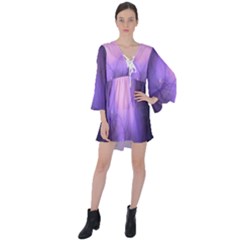 Violet Spark V-neck Flare Sleeve Mini Dress by Sparkle