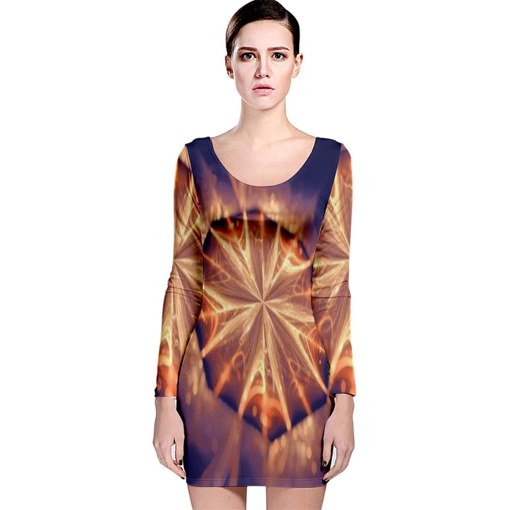 Sun Fractal Long Sleeve Velvet Bodycon Dress