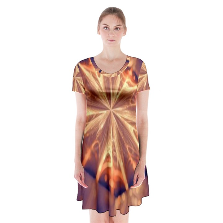 Sun Fractal Short Sleeve V-neck Flare Dress