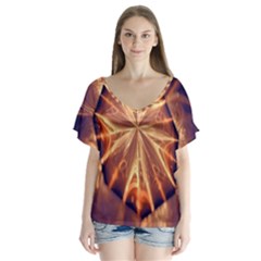 Sun Fractal V-neck Flutter Sleeve Top by Sparkle