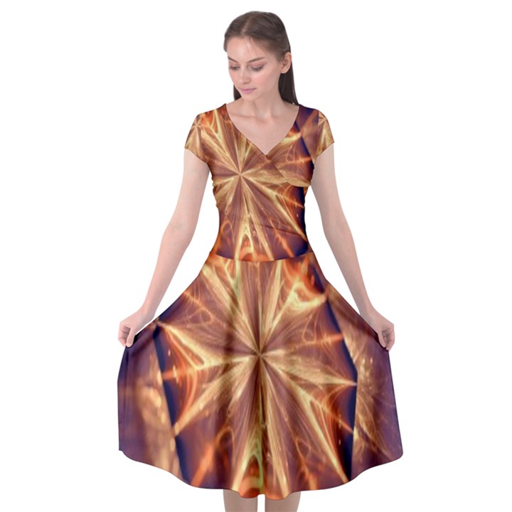 Sun Fractal Cap Sleeve Wrap Front Dress