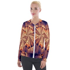 Sun Fractal Velvet Zip Up Jacket by Sparkle