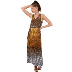 Glitter Gold V-neck Chiffon Maxi Dress by Sparkle