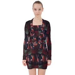 Twist Flower V-neck Bodycon Long Sleeve Dress by Sparkle