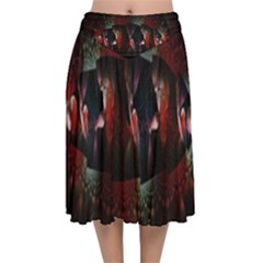 Twist Flower Velvet Flared Midi Skirt by Sparkle