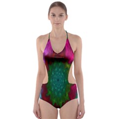 Rainbow Waves Cut-out One Piece Swimsuit by Sparkle