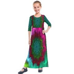 Rainbow Waves Kids  Quarter Sleeve Maxi Dress by Sparkle