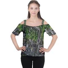 Green Glitter Squre Cutout Shoulder Tee