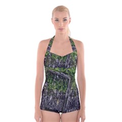 Green Glitter Squre Boyleg Halter Swimsuit  by Sparkle