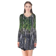 Green Glitter Squre Long Sleeve V-neck Flare Dress by Sparkle