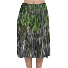 Green Glitter Squre Velvet Flared Midi Skirt