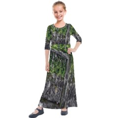 Green Glitter Squre Kids  Quarter Sleeve Maxi Dress