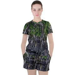 Green Glitter Squre Women s Tee and Shorts Set