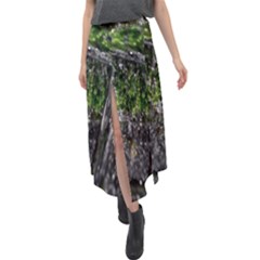 Green Glitter Squre Velour Split Maxi Skirt