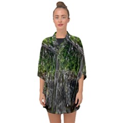 Green Glitter Squre Half Sleeve Chiffon Kimono