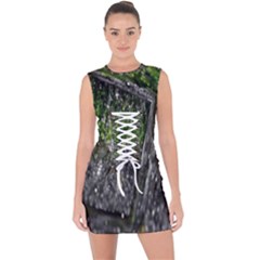 Green Glitter Squre Lace Up Front Bodycon Dress by Sparkle