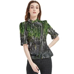 Green Glitter Squre Frill Neck Blouse