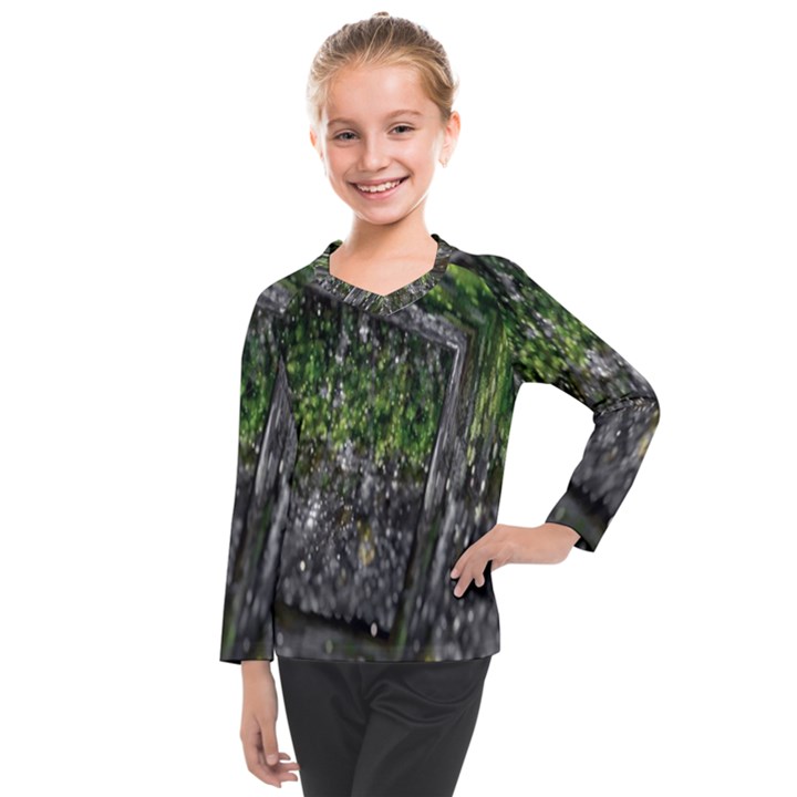 Green Glitter Squre Kids  Long Mesh Tee