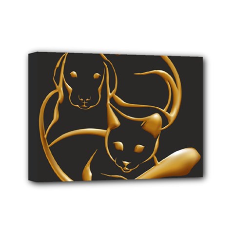 Gold Dog Cat Animal Jewel Mini Canvas 7  X 5  (stretched) by HermanTelo