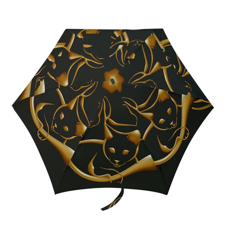 Gold Dog Cat Animal Jewel Mini Folding Umbrellas