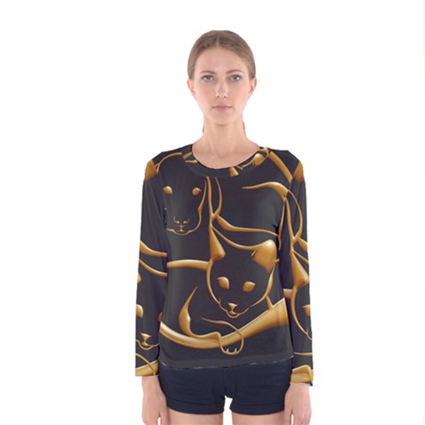 Gold Dog Cat Animal Jewel Women s Long Sleeve Tee by HermanTelo