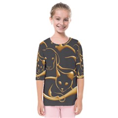 Gold Dog Cat Animal Jewel Kids  Quarter Sleeve Raglan Tee