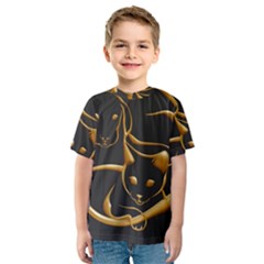 Gold Dog Cat Animal Jewel Kids  Sport Mesh Tee