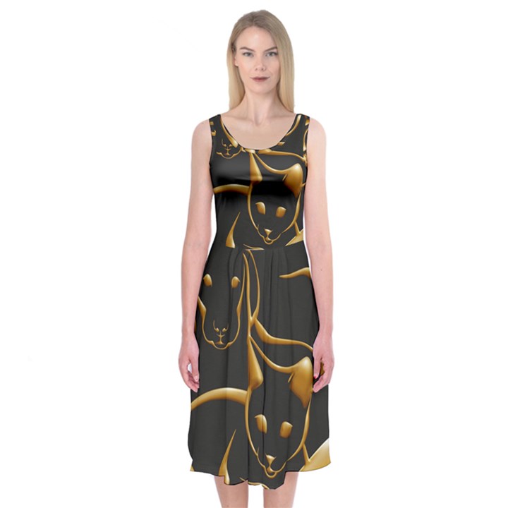 Gold Dog Cat Animal Jewel Midi Sleeveless Dress