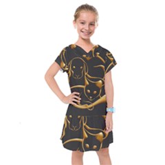 Gold Dog Cat Animal Jewel Kids  Drop Waist Dress