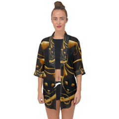 Gold Dog Cat Animal Jewel Open Front Chiffon Kimono