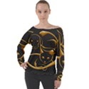 Gold Dog Cat Animal Jewel Off Shoulder Long Sleeve Velour Top View1