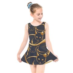 Gold Dog Cat Animal Jewel Kids  Skater Dress Swimsuit