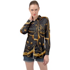 Gold Dog Cat Animal Jewel Long Sleeve Satin Shirt