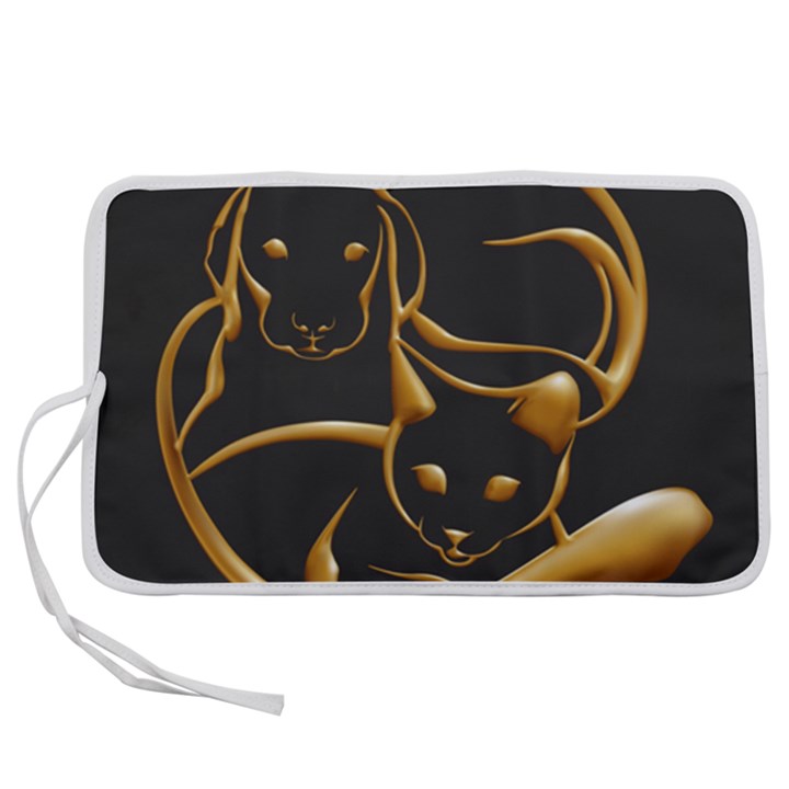 Gold Dog Cat Animal Jewel Pen Storage Case (L)