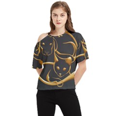 Gold Dog Cat Animal Jewel One Shoulder Cut Out Tee by HermanTelo