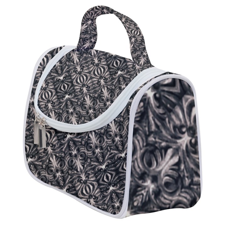 Modern Tribal Silver Ornate Pattern Print Satchel Handbag