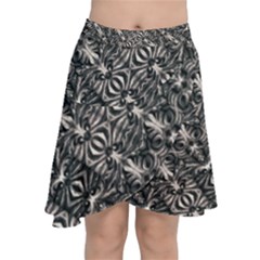 Modern Tribal Silver Ornate Pattern Print Chiffon Wrap Front Skirt