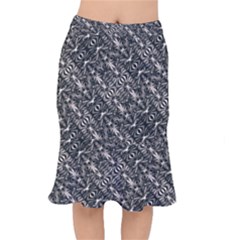 Modern Tribal Silver Ornate Pattern Print Short Mermaid Skirt by dflcprintsclothing