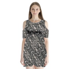 Modern Tribal Silver Ornate Pattern Print Shoulder Cutout Velvet One Piece