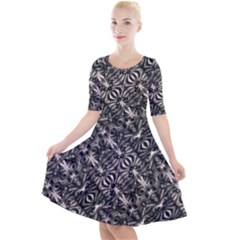 Modern Tribal Silver Ornate Pattern Print Quarter Sleeve A-line Dress