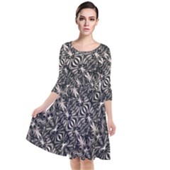 Modern Tribal Silver Ornate Pattern Print Quarter Sleeve Waist Band Dress by dflcprintsclothing