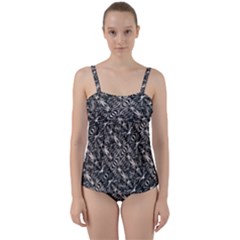 Modern Tribal Silver Ornate Pattern Print Twist Front Tankini Set by dflcprintsclothing