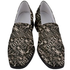 Modern Tribal Silver Ornate Pattern Print Women s Chunky Heel Loafers by dflcprintsclothing