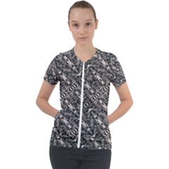 Modern Tribal Silver Ornate Pattern Print Short Sleeve Zip Up Jacket by dflcprintsclothing