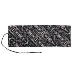 Modern Tribal Silver Ornate Pattern Print Roll Up Canvas Pencil Holder (m) by dflcprintsclothing