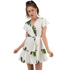 Banana Leaves Flutter Sleeve Wrap Dress by goljakoff