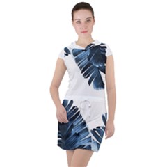 Blue Banana Leaves Drawstring Hooded Dress by goljakoff