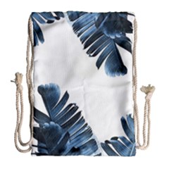 Blue Banana Leaves Drawstring Bag (large) by goljakoff